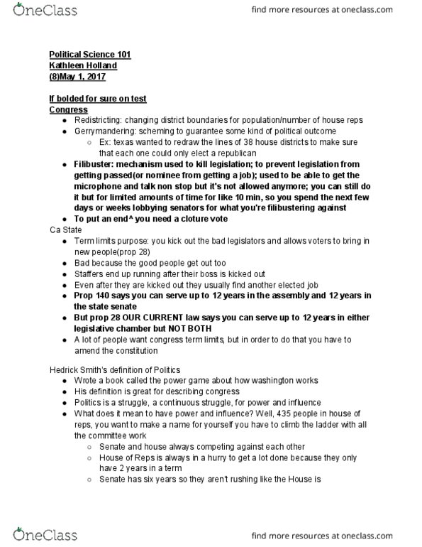 POLS 101 Lecture Notes - Lecture 8: Joint Committee, United States House Committee On Rules, Republican Congress thumbnail