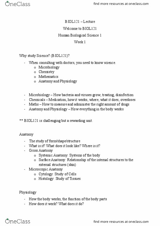 BIOL121 Lecture Notes - Lecture 1: Tlos, Mobile Phone, Microbiology thumbnail
