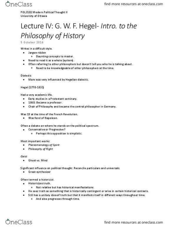 POL 3102 Lecture Notes - Lecture 4: Positive Liberty, World History, Dialectic thumbnail