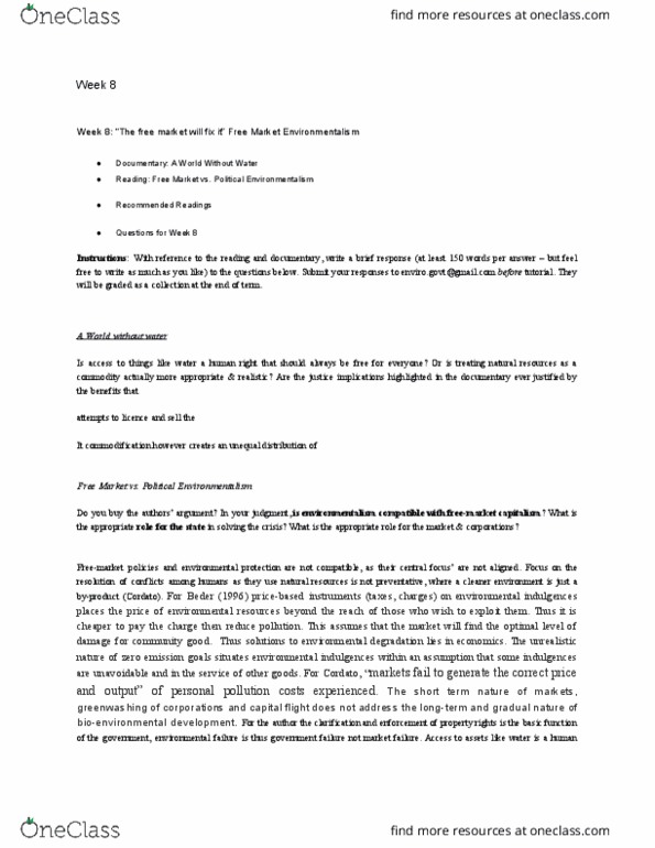 GOVT2228 Lecture Notes - Lecture 8: Free-Market Environmentalism, Capital Flight, Greenwashing thumbnail