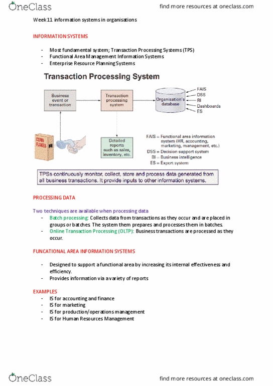 ISYS111 Lecture Notes - Lecture 1: Batch Processing, Online Transaction Processing, Management Information System thumbnail