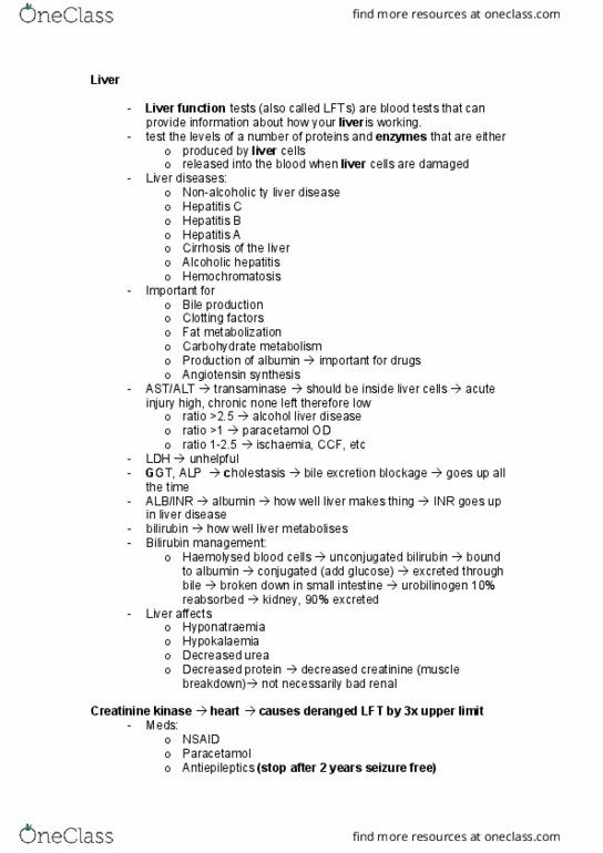 PHRM4011 Lecture Notes - Lecture 6: Hyponatremia, Creatinine, Urobilinogen thumbnail