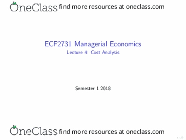 ECF2731 Lecture Notes - Lecture 4: Fixed Cost, Sunk Costs, Marginal Cost thumbnail