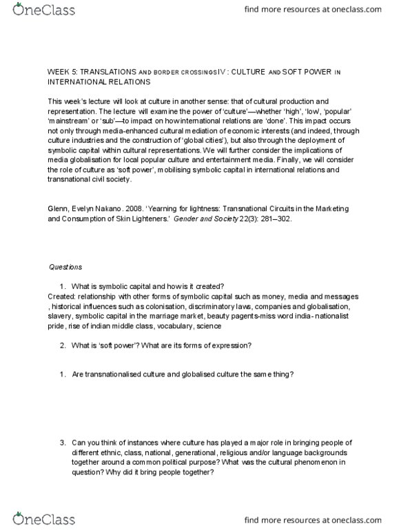 INGS2601 Lecture Notes - Lecture 5: Cultural Mediation, Glocalization, Beauty Queens thumbnail