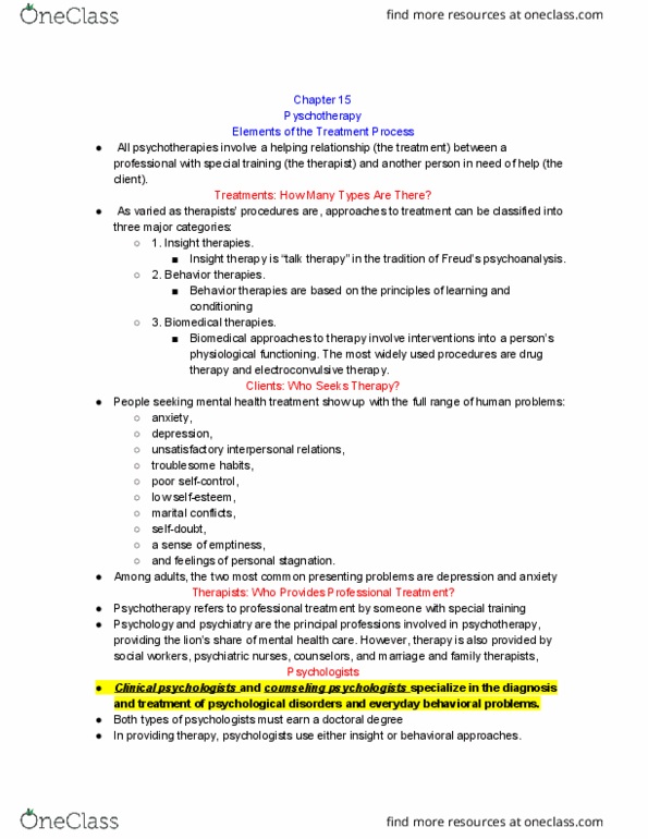 PSY 103 Lecture Notes - Lecture 15: Systematic Desensitization, Tardive Dyskinesia, Spontaneous Remission thumbnail