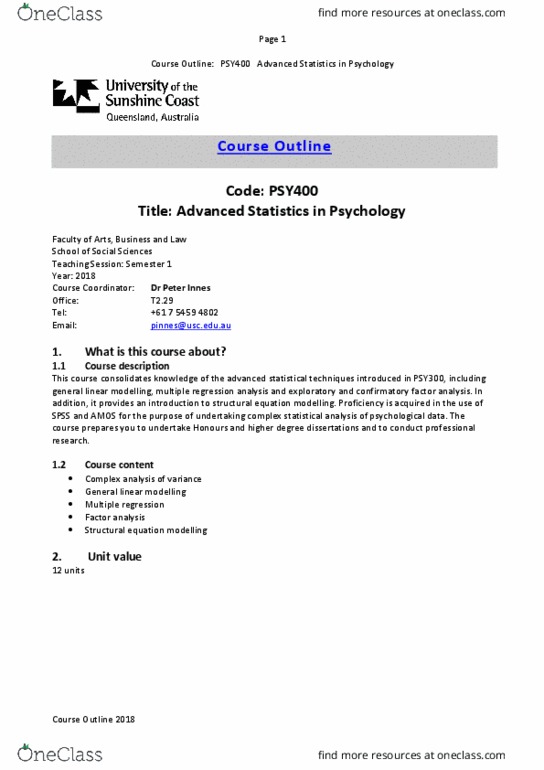 PSY400 Lecture Notes - Lecture 1: Confirmatory Factor Analysis, Problem Solving, Complex Analysis thumbnail