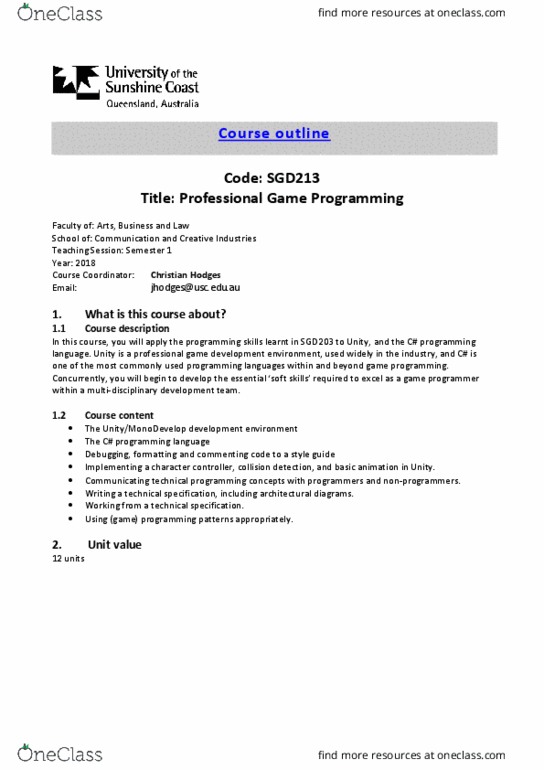SGD213 Lecture Notes - Lecture 1: Blackboard, Game Programmer, Software Design thumbnail