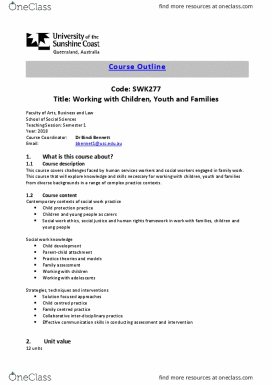 SWK277 Lecture Notes - Lecture 1: Child Development, Human Services, Risk Management thumbnail