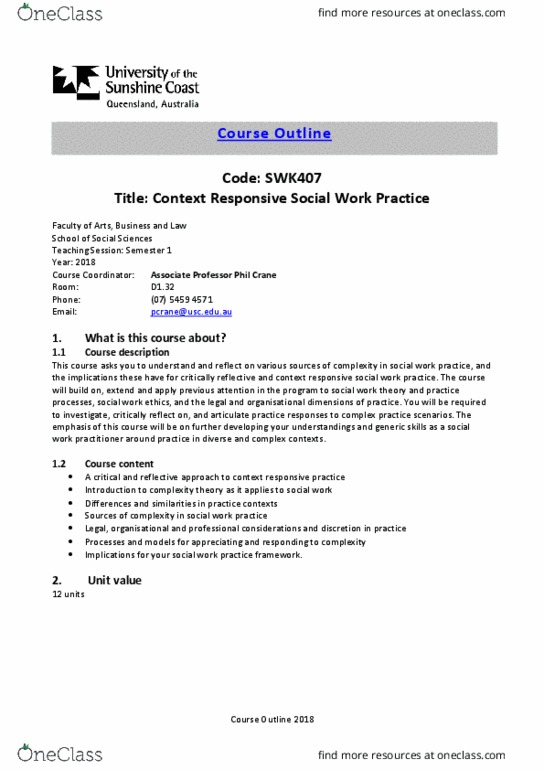 SWK407 Lecture Notes - Lecture 1: Risk Management, Presentation Of A Group, Final Grades thumbnail
