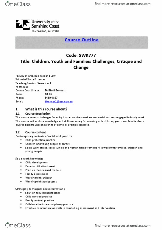 SWK777 Lecture Notes - Lecture 1: Child Protection, Child Development, Allen & Unwin thumbnail