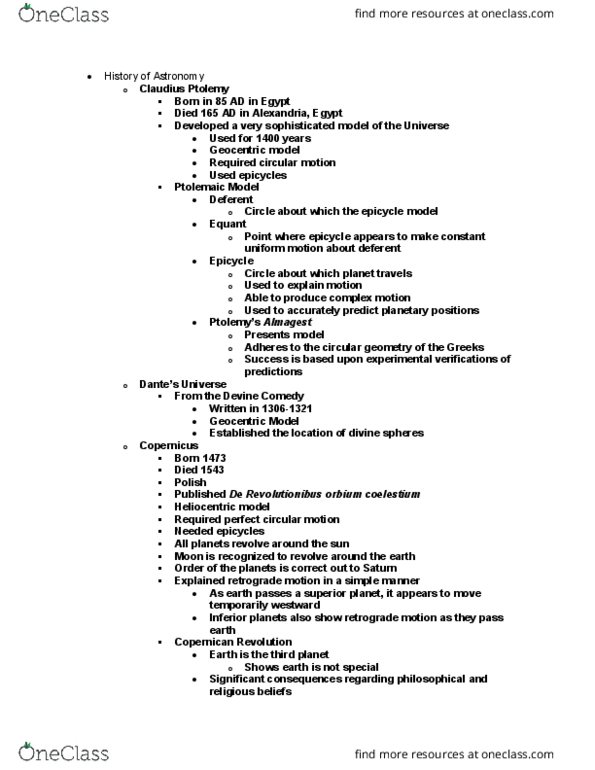 ASTR 100 Lecture Notes - Lecture 5: Heliocentrism, Copernican Revolution, Ptolemy thumbnail