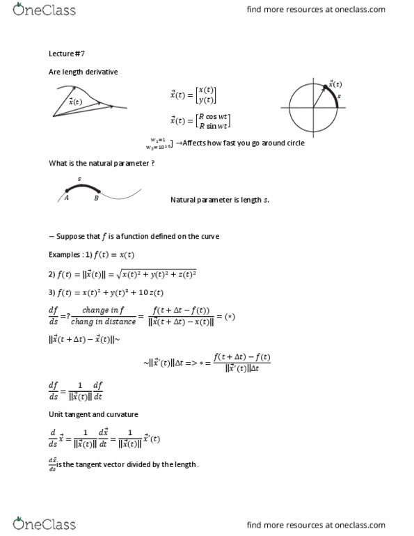MATH 234 Lecture Notes - Lecture 7: Differential Geometry Of Curves, Unit Vector thumbnail