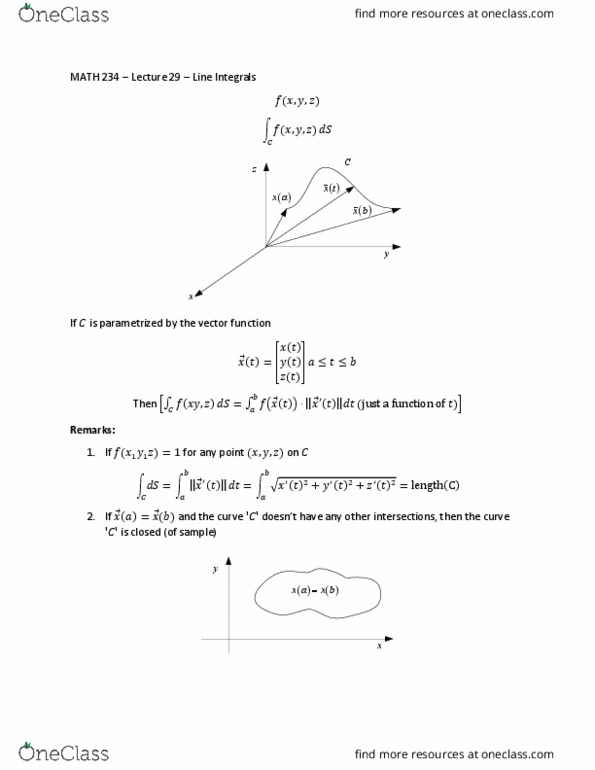 MATH 234 Lecture Notes - Lecture 29: Parametrization, Curve thumbnail