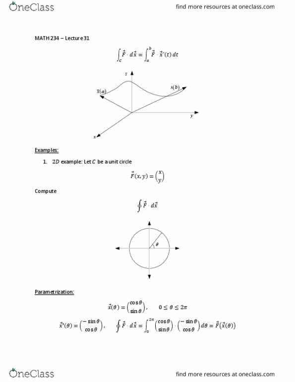 MATH 234 Lecture Notes - Lecture 31: Conservative Vector Field, Unit Circle, Curve thumbnail