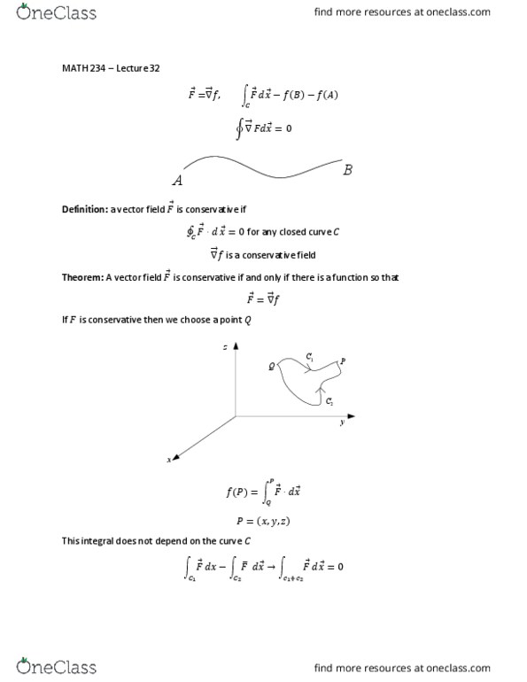 MATH 234 Lecture Notes - Lecture 32: Simply Connected Space, Curve, Conservative Vector Field thumbnail
