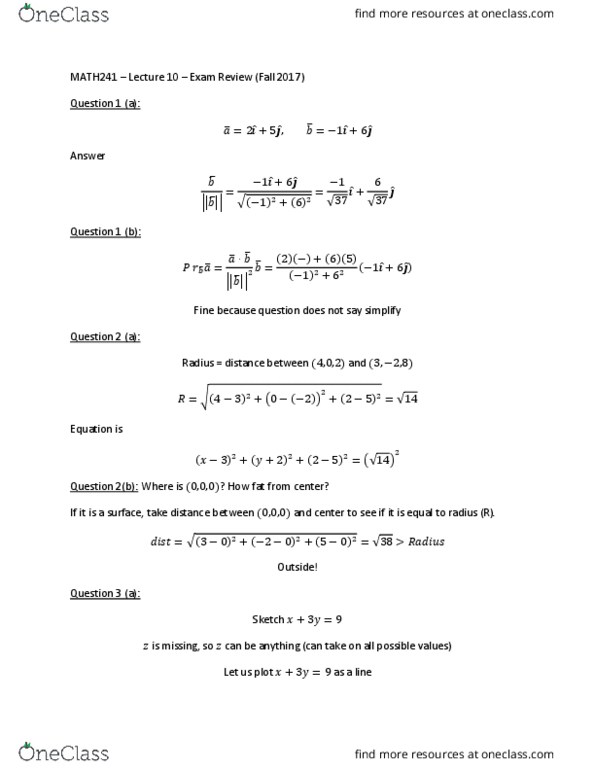 MATH 241 Lecture Notes - Lecture 10: Cross Product, Ellipse, Piecewise thumbnail