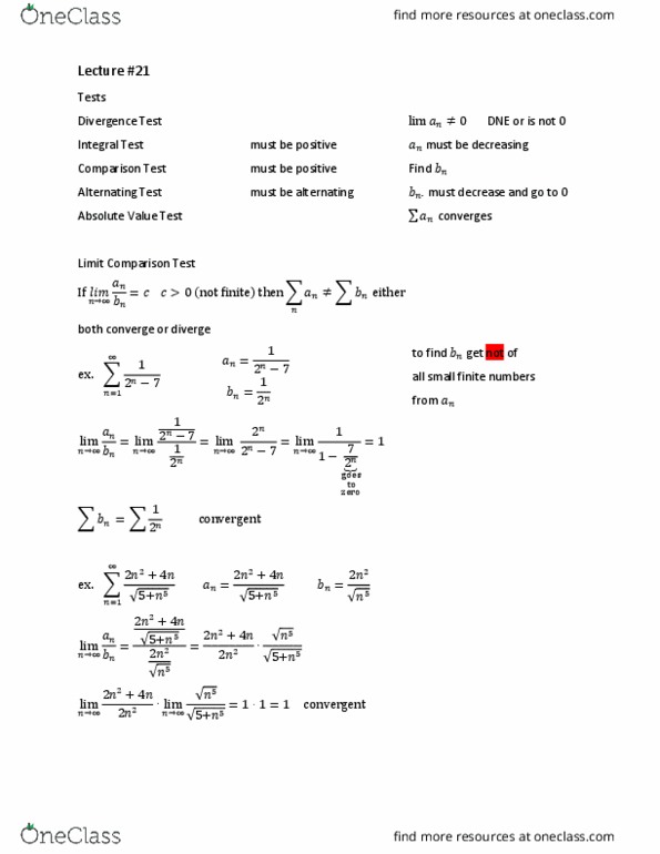 MATH 2B Lecture Notes - Lecture 21: Absolute Convergence, Alternating Series thumbnail