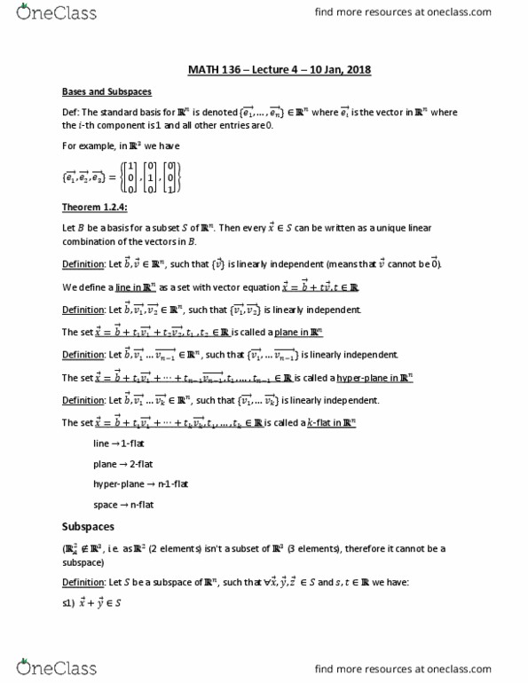 MATH136 Lecture Notes - Lecture 4: Hyperplane, Linear Combination thumbnail