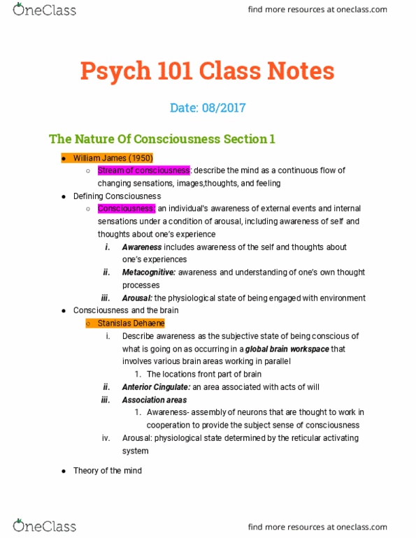 PSYC 101 Chapter Notes - Chapter 4: Psych, Global Brain, Reticular Formation thumbnail