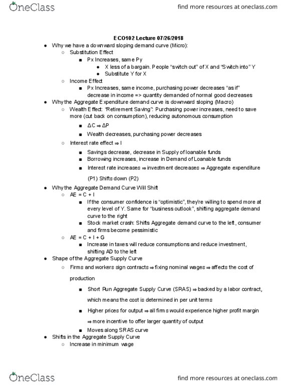 ECO102H1 Lecture Notes - Lecture 7: Normal Good, Aggregate Supply, Price Level thumbnail