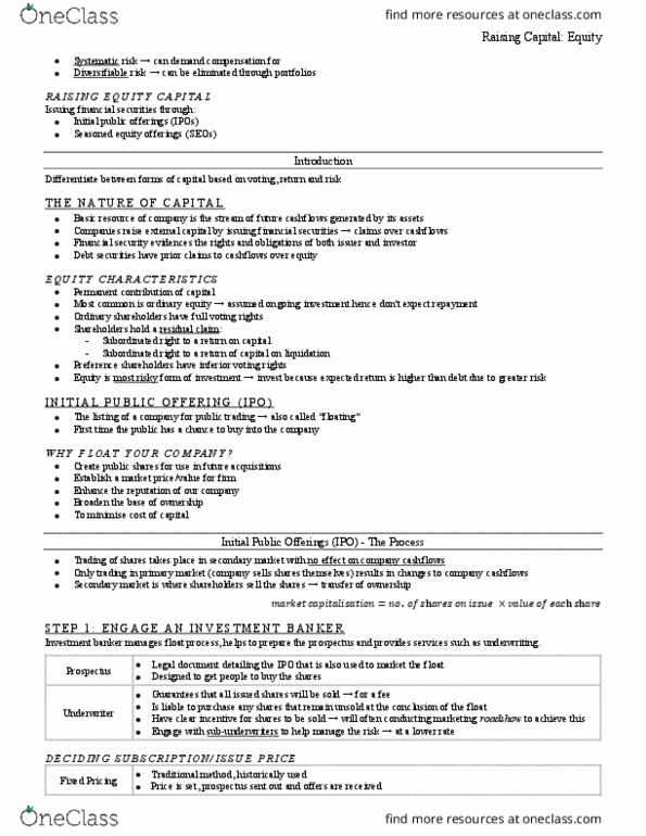 FNCE30002 Lecture Notes - Lecture 1: Listing Rules, Shortage, Systematic Risk thumbnail