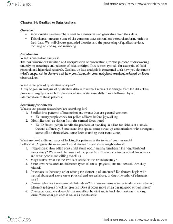 SOCI 211 Chapter Notes - Chapter 14: Word Processor, Qualitative Research, Grounded Theory thumbnail