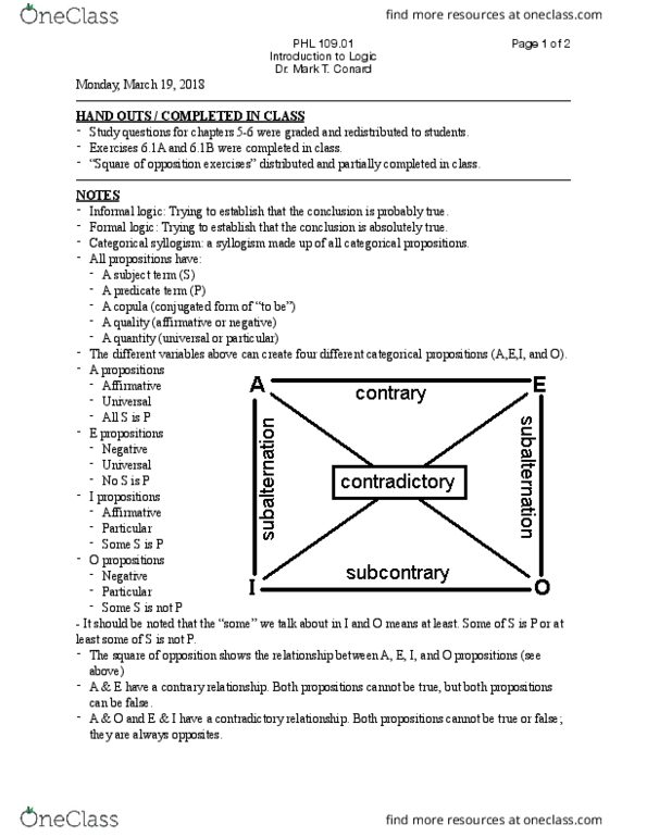 PHIL 109 Lecture Notes - Lecture 11: Syllogism, Informal Logic thumbnail