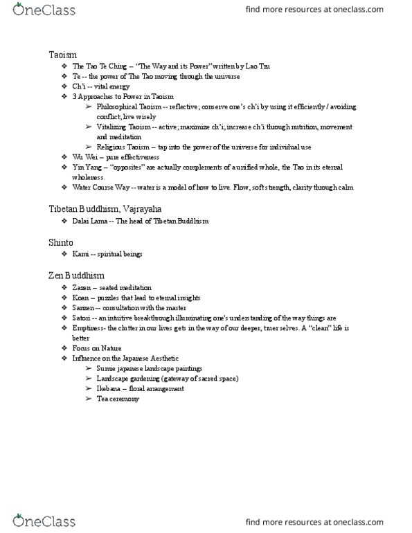 RELS 108 Lecture Notes - Lecture 5: Laozi, Tao Te Ching, Ikebana thumbnail