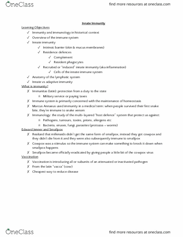 HTHSCI 1H06 Lecture Notes - Lecture 8: Positive Feedback, Lysozyme, Defensin thumbnail