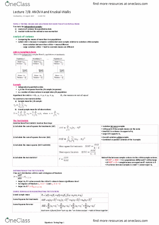 ECON20003 Lecture Notes - Lecture 7: Variance, Mann–Whitney U Test, Test Statistic thumbnail