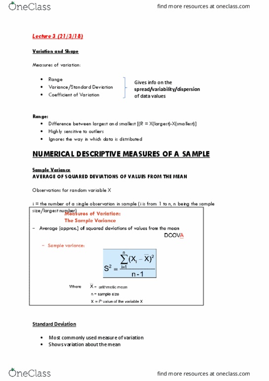 BUSS1020 Lecture Notes - Lecture 3: Skewness, Interquartile Range, Supreme Headquarters Allied Powers Europe thumbnail