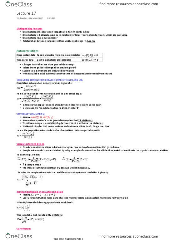 ECON20003 Lecture Notes - Lecture 17: Correlogram, Time Series, Autoregressive Model thumbnail