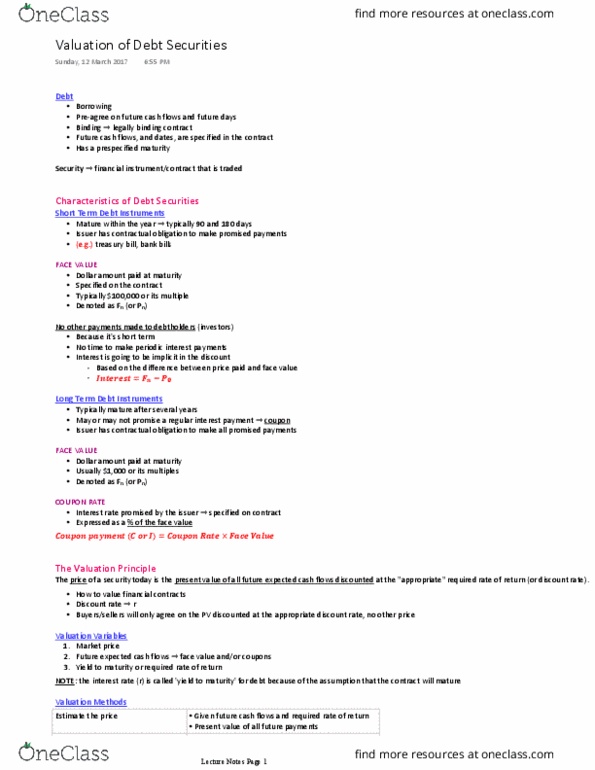 FNCE20001 Lecture Notes - Lecture 3: Interest Rate, United States Treasury Security, Investment thumbnail