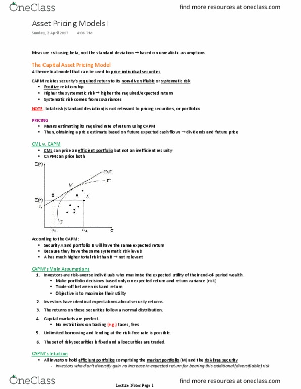 FNCE20001 Lecture Notes - Lecture 9: Standard Deviation, Risk Premium, Capital Asset Pricing Model thumbnail