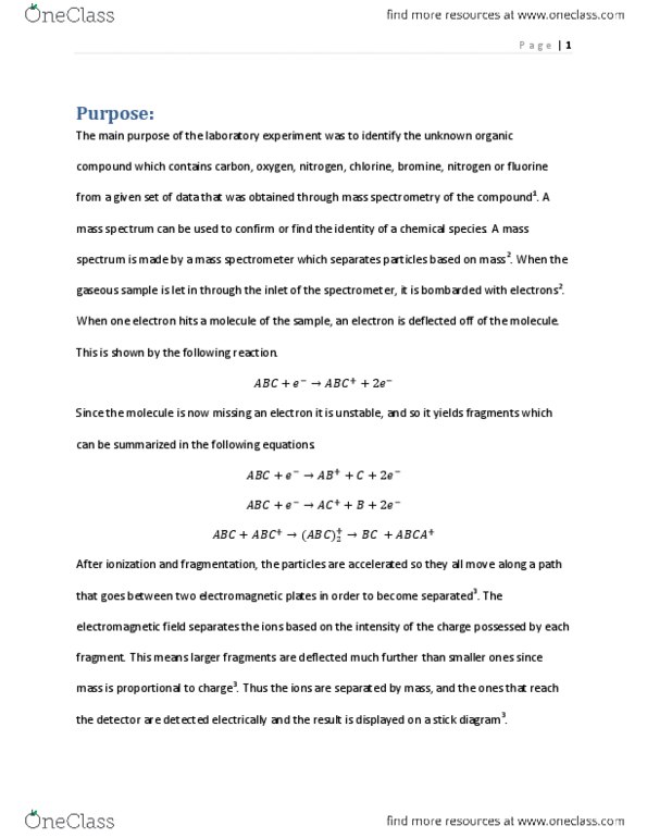 CHM120H5 Lecture Notes - Molar Mass, Mass Spectrum, Molecular Mass thumbnail