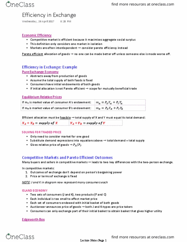 ECON20002 Lecture Notes - Lecture 9: Contract Curve, Shortage, Takers thumbnail