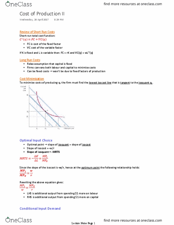 ECON20002 Lecture Notes - Lecture 14: Marginal Cost, Marginal Product, Production Function thumbnail