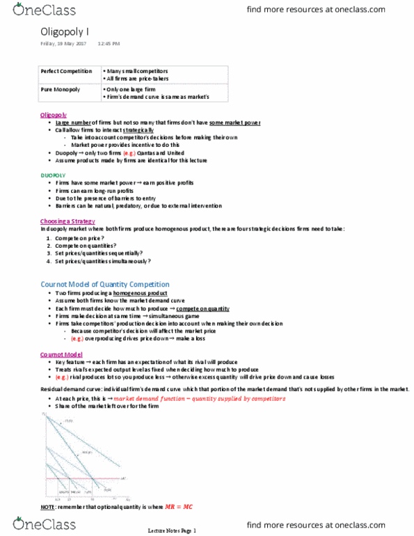 ECON20002 Lecture Notes - Lecture 19: Demand Curve, Best Response, Market Power thumbnail