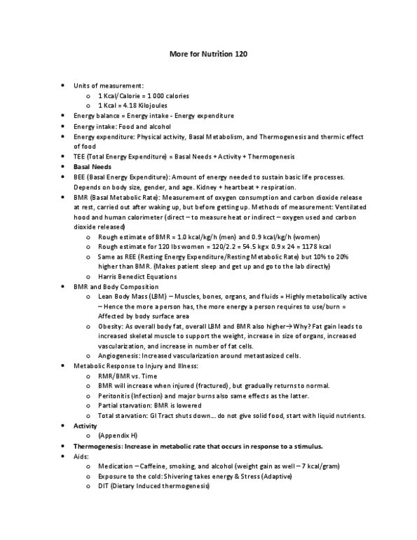 NUTR 120 Lecture 1: More for Nutrition 120 - Until Midterm 2 thumbnail