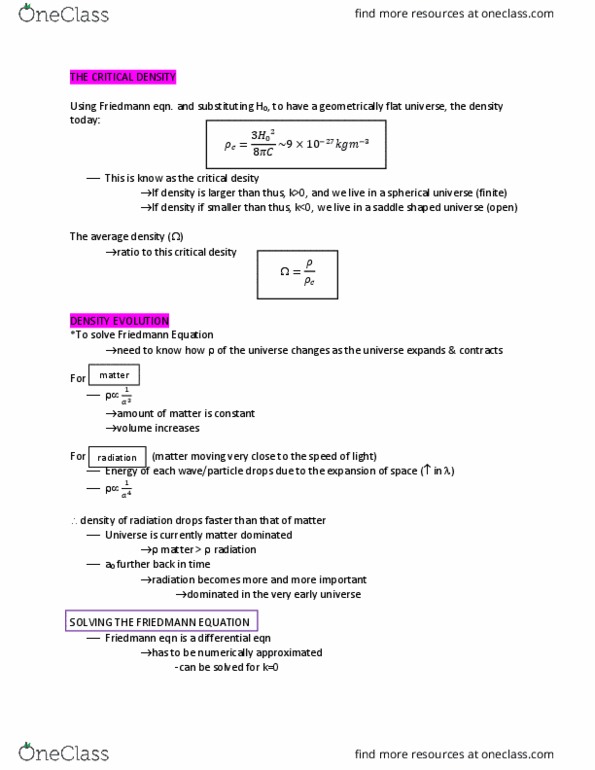 ASTR1001 Lecture Notes - Lecture 1: Univers, Friedmann Equations thumbnail