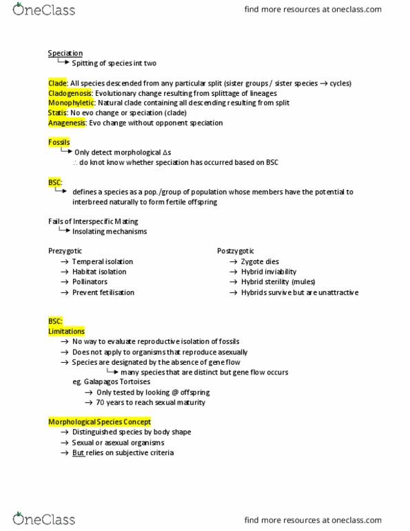 BIOL1003 Lecture Notes - Lecture 1: Polyploid, Anagenesis, Reproductive Isolation thumbnail