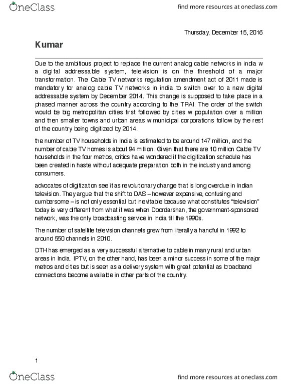 CS101 Chapter Notes - Chapter 8: Telecom Regulatory Authority Of India, Addressability thumbnail
