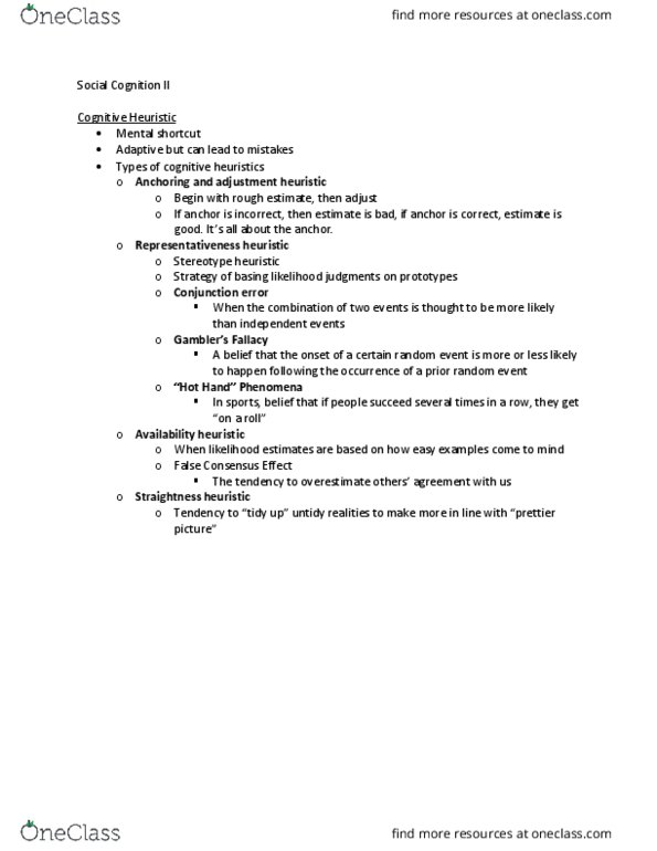 PSY 161 Lecture Notes - Lecture 12: Representativeness Heuristic, Fallacy, Availability Heuristic thumbnail