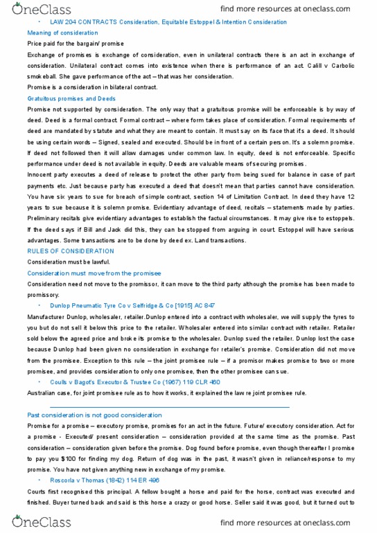 LAW204 Lecture Notes - Lecture 3: All England Law Reports, Benizelos Roufos, Estoppel thumbnail