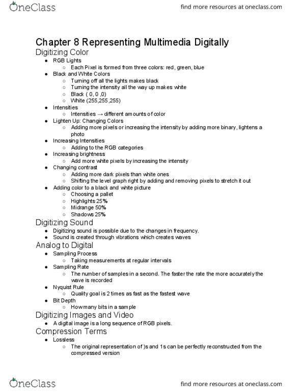 01:198:170 Chapter Notes - Chapter 8-9: Chrominance, Digital Image, Digitizing thumbnail