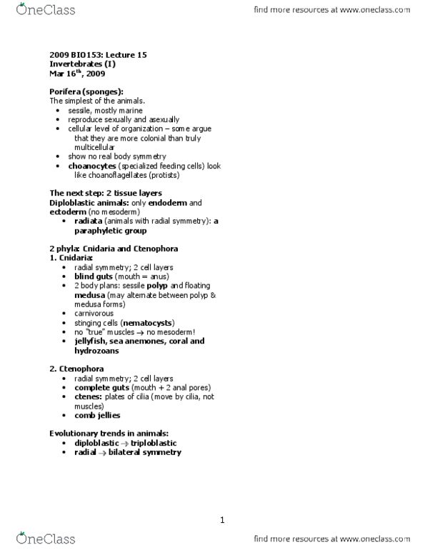 BIO153H5 Lecture Notes - Lecture 15: Filter Feeder, Hydrostatic Skeleton, Lophotrochozoa thumbnail