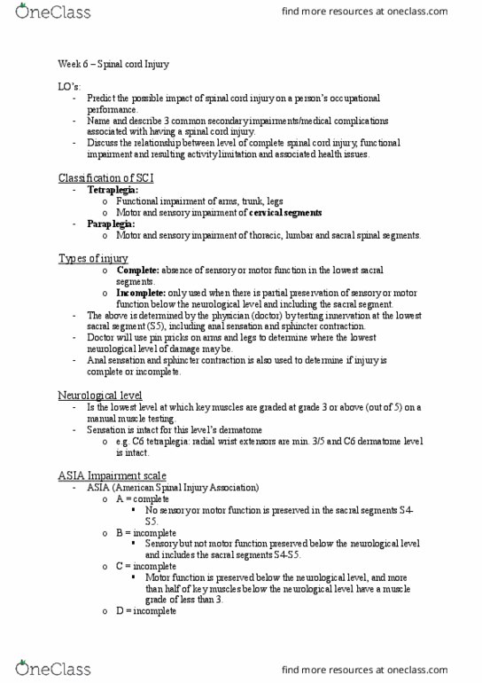 OCC2014 Lecture Notes - Lecture 6: Anatomical Terms Of Location, Deep Vein Thrombosis, Spasms thumbnail