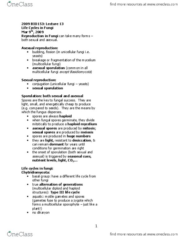 BIO153H5 Lecture Notes - Lecture 13: Ascocarp, Ascomycota, Mycelium thumbnail