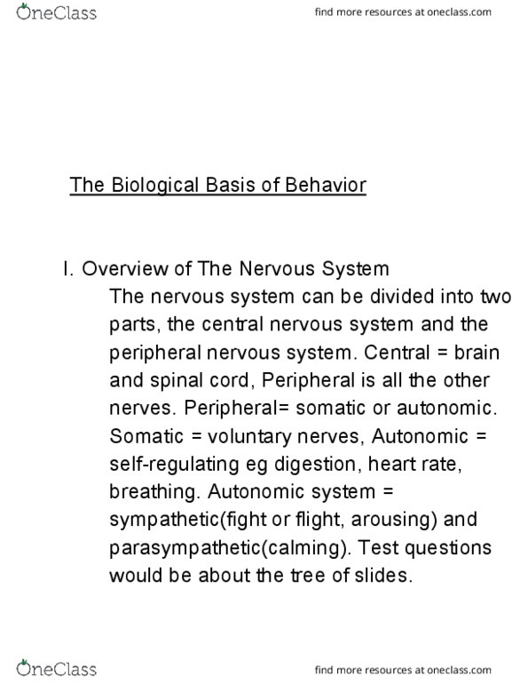 PSY 110 Lecture Notes - Lecture 3: Acetylcholine, Parietal Lobe, Peripheral Nervous System thumbnail