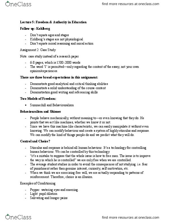 EDUC 1F95 Lecture Notes - Lecture 5: Reinforcement, Sudbury Valley School thumbnail